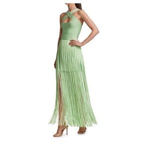Herve Leger Crossneck Fringe Gown
